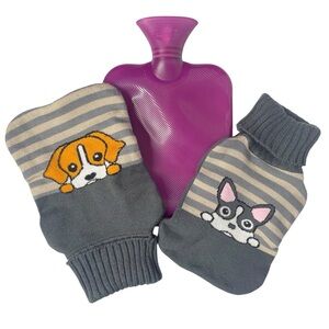 Hot Water Bottle 2 Knit Covers Sweater Bed Warmer Dogs Pets Pups Winter